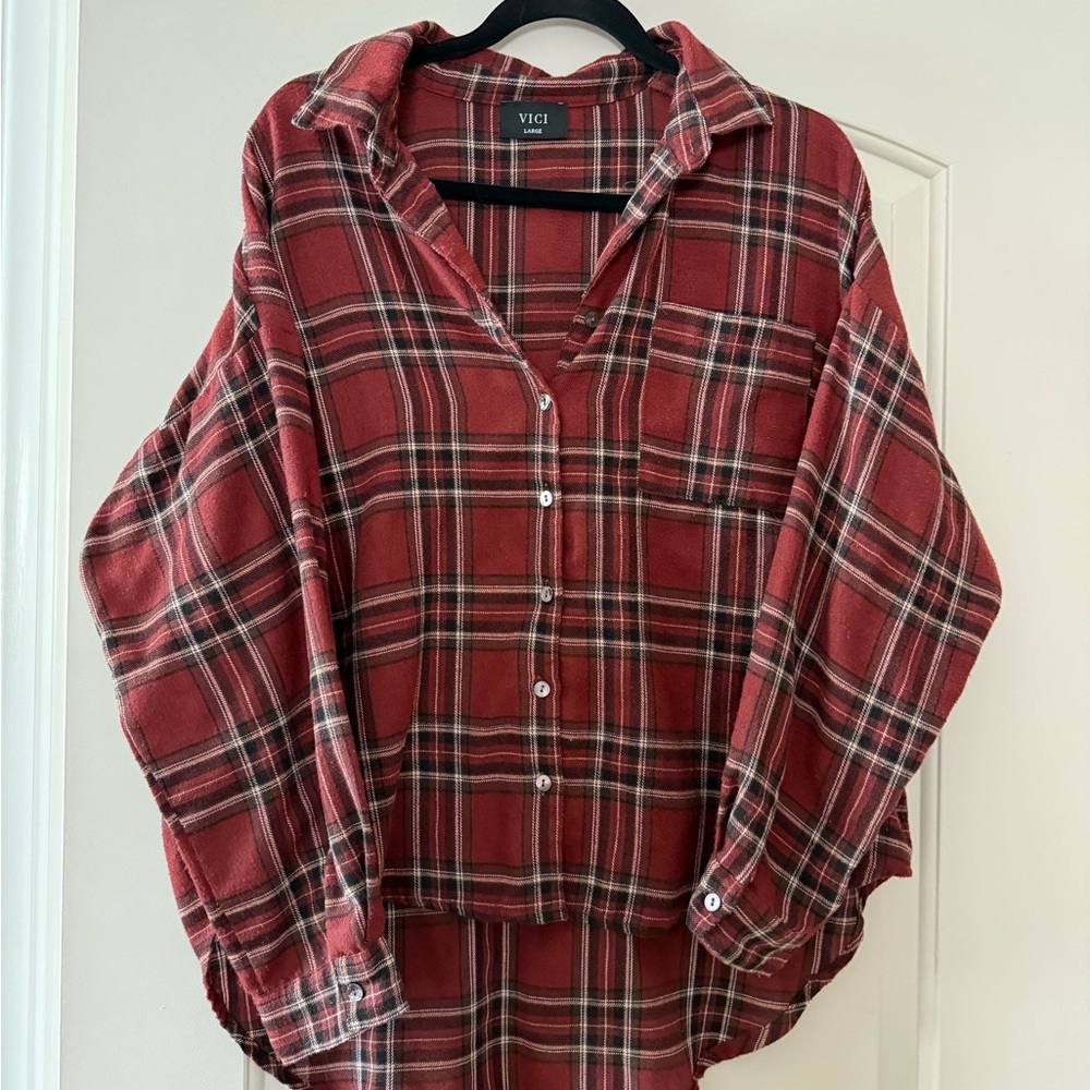 VICI Red Plaid Button-Up Shirt